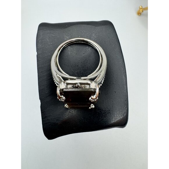 Fashion Art Deco Style NRT Crystal Filigree Sz 10.5 Statement Silver Tone Ring - Picture 11 of 12